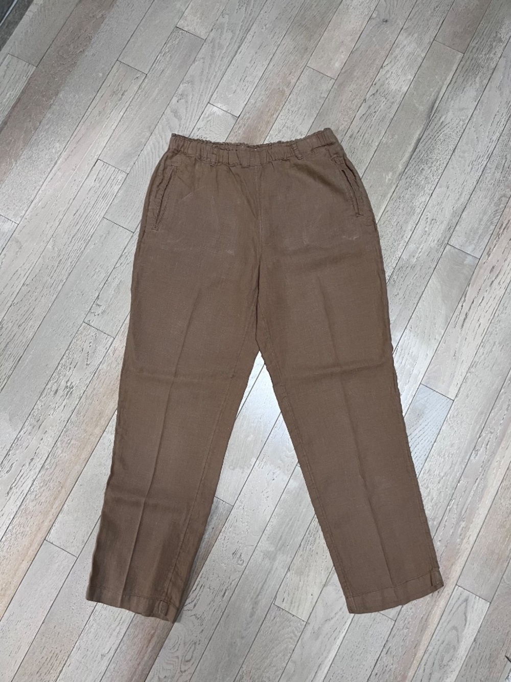 C&C California Women Pant M Beige Pull On Coastal Casual Relaxed 100% Linen
